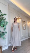 Fırfır Detaylı Keten Astarlı Elbise-Kum Beji