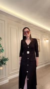Kahve Gold Düğme Detaylı Kemerli Modal Elbise