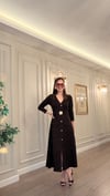 Kahve Gold Düğme Detaylı Kemerli Modal Elbise