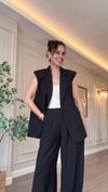 Keten Oversize  Yelek Ve Palazzo Pantolon  Takım