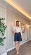 Lacivert Jean Efekt Şehir Boy Şort-Likralı /Bel Lastikli