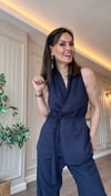 Lacivert Keten Kruvaze Yelekli Takım