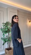 Lacivert Pamuk Tensel İkili Takım Lastikli Bel  Pantolonlu Rahat Kalıp Kadın Takım