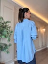 Mavi Tensel Oversize Kadın Gömlek