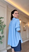 Mavi Tensel Oversize Kadın Gömlek