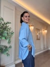 Mavi Tensel Oversize Kadın Gömlek