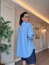Mavi Tensel Oversize Kadın Gömlek