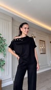 Modal Çıt Çıt Detaylı Kadın Takım Siyah