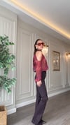 Omuz Detaylı Şifon Desenli Bluz - Bordo