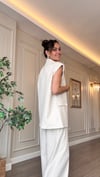 Oversize Yelekli  Keten Takım  -Naturel Krem Renk
