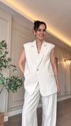 Oversize Yelekli  Keten Takım  -Naturel Krem Renk