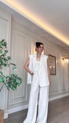 Oversize Yelekli  Keten Takım  -Naturel Krem Renk