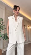 Oversize Yelekli  Keten Takım  -Naturel Krem Renk