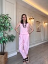 Pembe Tensel Kumaş Kolsuz Kadın Takım 