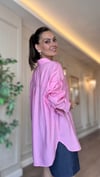 Pembe Tensel Oversize Kadın Gömlek 