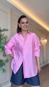 Pembe Tensel Oversize Kadın Gömlek 