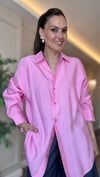 Pembe Tensel Oversize Kadın Gömlek 