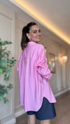 Pembe Tensel Oversize Kadın Gömlek 