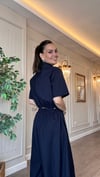 Polo Yaka Yarım Fermuarlı  Pamuk Dokuma Lacivert Bluz