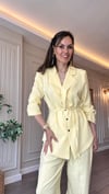 Sarı Pantolon Ceket Takım - %100 Pamuk Dokuma Tensel Kumaş Rahat Kalıp