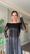 Siyah Madonna Yaka Omuz Dekolteli Dantel Bluz