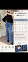Taşlı Detaylı Likralı Mavi Jean