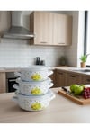 Emaye Pişirme ve Saklama Tenceresi –Cam Kapaklı | 9 parça 3 lü set