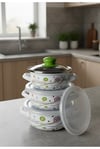 Emaye Pişirme ve Saklama Tenceresi –Cam Kapaklı | 9 parça 3 lü set