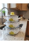 Emaye Pişirme ve Saklama Tenceresi –Cam Kapaklı | 9 parça 3 lü set
