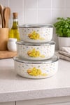 Emaye Saklama Kabı 3 Lü Set – Desenli