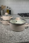 Emaye Tencere Seti 6 Parça Cam Kapak 12-14-16 cm