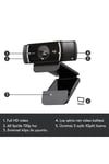 C922 Full HD 1080p Yayıncılar için Profesyonel Web Kamerası - Siyah