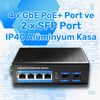 Cudy IG1004S2P 4Port Gigabit 120W PoE+,2SFP, 2km Çoklu,80km Tekli Mod IP40 Metal Endüstriyel Switch