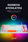 eMachines EAK810 Oyuncu Klavyesi Rainbow Aydınlatma Mini Klavye Türkçe Q Gaming Klavye Beyaz