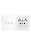 Lc05 Dokunmatik Wifi Tuya Destekli  3'lü Akıllı  Elektrik Anahtarı + Çift Usb Çıkışlı Elektrik P