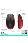 M191 Büyük Boy USB Alıcılı 1000 DPI Kablosuz Mouse, Kırmızı 910-005910