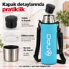 NPO NT01 2 Katman Vakum Teknolojili 24 HSıcak 48HSoğuk 72HBuzlu Koruma Çelik Termos Turkuaz Kılıflı