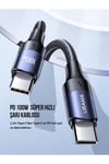 Us-sj524 Örgülü 1.2m Type-c To Type-c 100w Pd Hızlı Şarj Ve Data Kablosu
