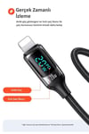 Us-sj545 Dijital Göstergeli 1.2m Pd 20w Type-c To Lightning Iphone Hızlı Şarj Ve Data Kablosu