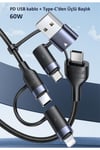 Us-sj547 Usb Type-c To Type-c Lightning Microusb,1.2m 60 Watt 6 In 1 Hızlı Şarj Ve Data Kablosu