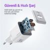 Usams US-CC189W 30W QC+PD (Type-C+USB) Mini Hızlı Şarj Başlığı-Beyaz