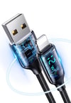 Usams US-SJ543 Dijital Göstergeli,Çipli,Örgülü, 1.2m 2.4A Lightning iPhone Şarj ve Data Kablosu