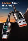 Usams US-SJ544 Dijital Göstergeli,Çipli,Örgülü,1.2m PD 66W USB to Type-C Hızlı Şarj ve Data Kablosu