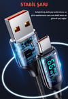 Usams US-SJ544 Dijital Göstergeli,Çipli,Örgülü,1.2m PD 66W USB to Type-C Hızlı Şarj ve Data Kablosu