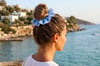 Bow Bomb Serisi: Gök Mavisi Çizgili 2'li Scrunchie ve Fiyonk Seti