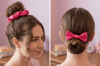 Fuşya Işıltılı Scrunchie ve Fiyonk Yan Toka Seti 