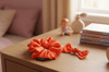 Neon Turuncu Işıltılı Scrunchie ve Fiyonk Yan Toka Seti 