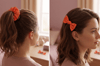 Neon Turuncu Işıltılı Scrunchie ve Fiyonk Yan Toka Seti 
