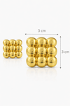 Gold Grid Zirkon Taşlı Kadın Çelik Küpe 14K k
