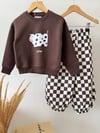 Dama Desenli Unisex Takım - KAHVE 
